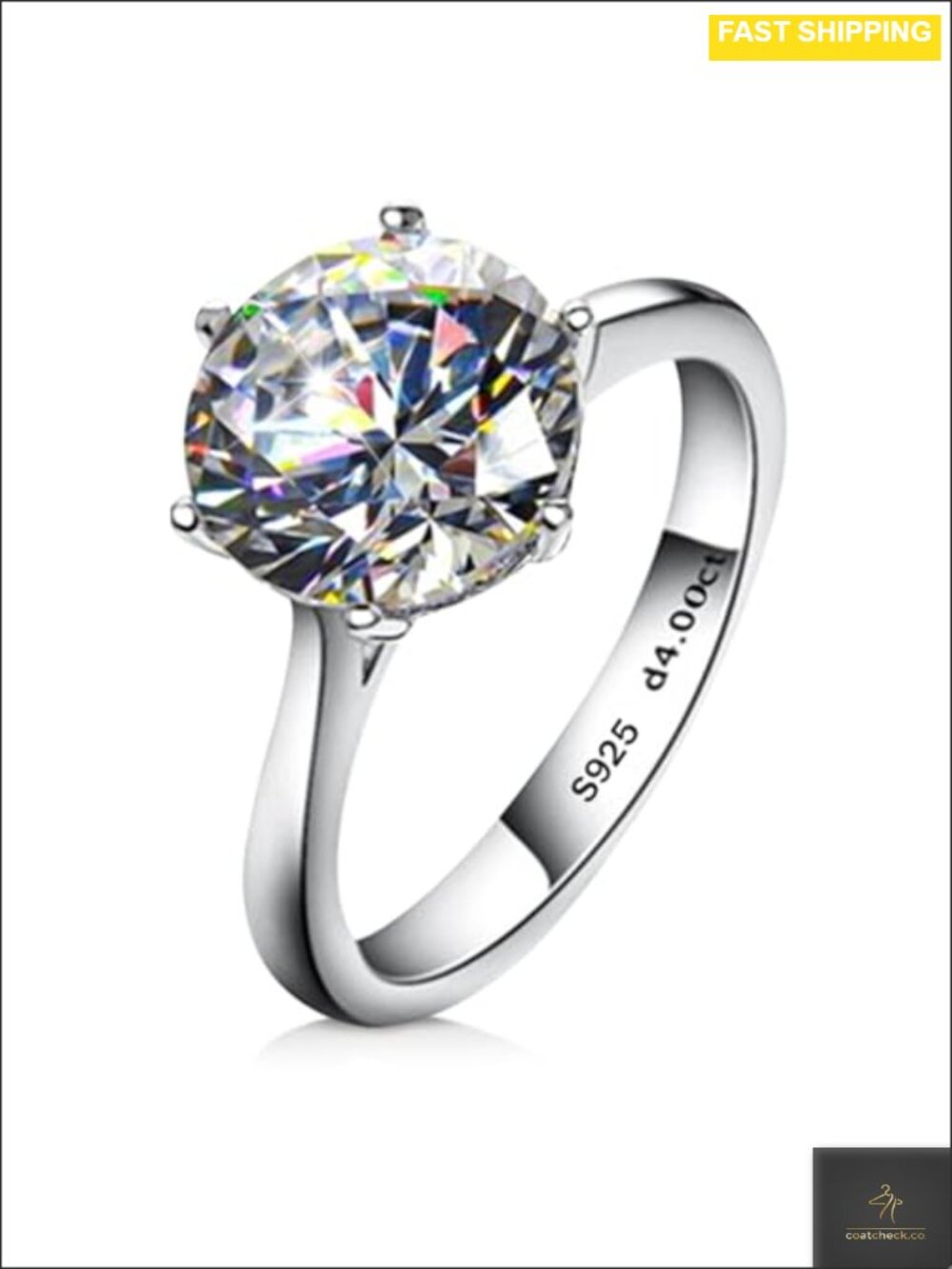 925 Sterling Silver Moissanite Engagement Ring Round Cut Solitaire Wedding Band